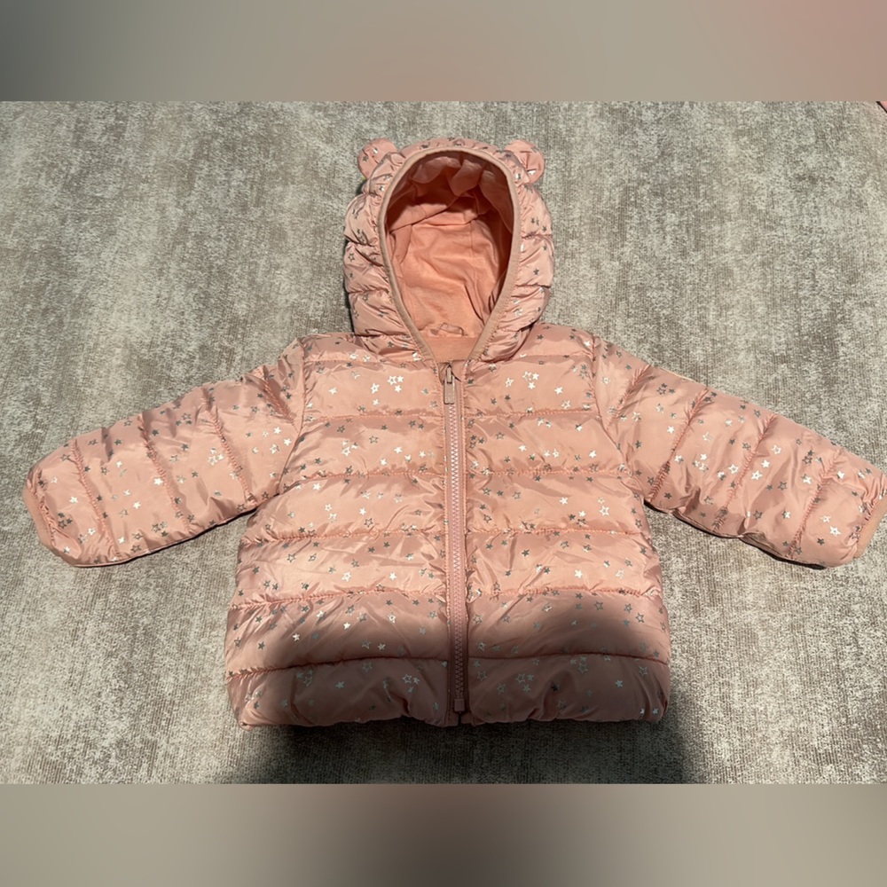 Little girl pink rain jacket with silver